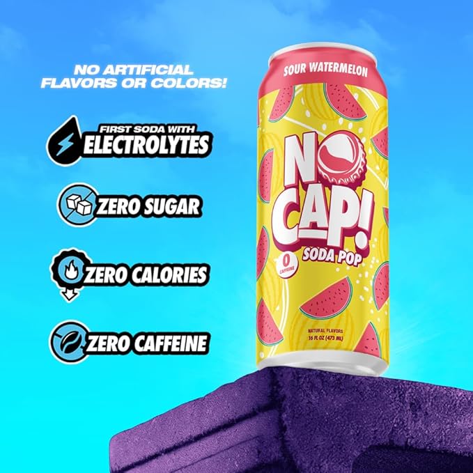 NO CAP! Next Gen Soda Pop with Electrolytes for Hydration Zero Sugar Zero Calories Caffeine-Free Soda Vegan &amp Gluten-Free 16 oz Cans 12pk (Variety Pack)