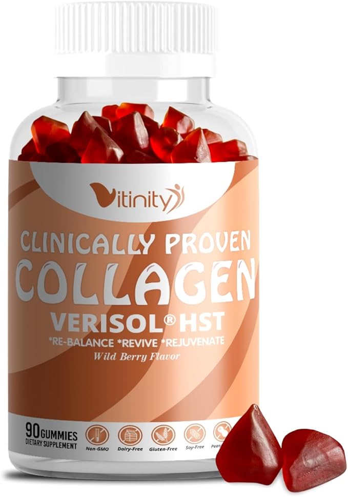 VITINITY VERISOL® HST+HA+VIT C Collagen Hard Chewy Gummies Clinically Proven Beauty.FirmerSmoother SkinFewer WrinklesReduced Cellulite.True Beauty from Within.The Look-Good Feel-Good -30 Day Supply