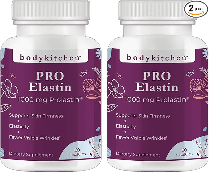 Body Kitchen Pro-Elastin 1000 mg Elastin Supplement Help Reduce Signs of Aging Improved Skin Health Firmness &amp Elasticity Fewer Wrinkles Veggie Caps (Pack of 2)