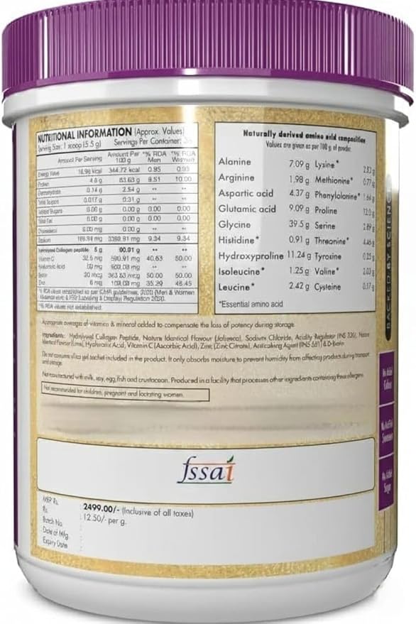 Skin Glow-n-Shine Collagen Powder 200g | Hydrolysed Collagen for Women and Men with Hyaluronic Acid Biotin and Vitamin C for Healthy Skin Hair and Nails - (Jaljeera 200gm)