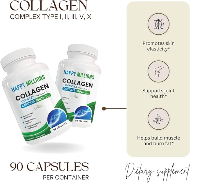 Collagen Complex &amp Probiotic 60 Billion Capsules | Supports Skin Joint &amp Digestive Health | Type I II III V X Collagen + MAKTREK Probiotic | 90 + 60 Capsules