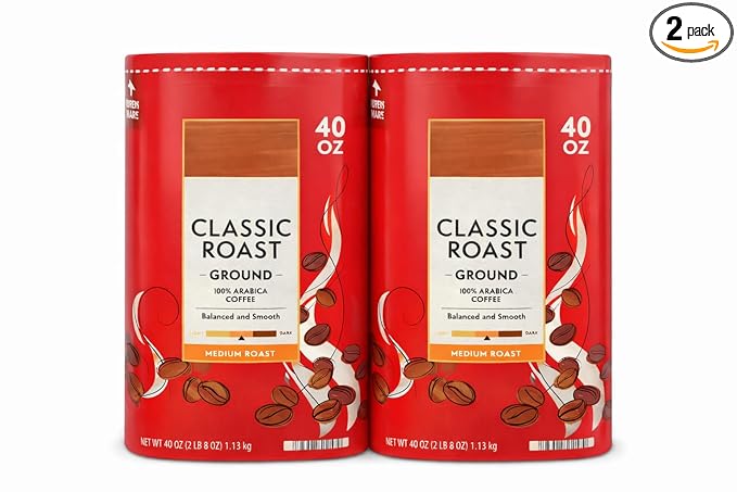 Classic Roast Ground Coffee 100% Arabica Medium Roast Balanced and Smooth 40 oz 2 Pack