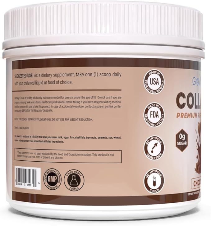 Grow Young Fitness Chocolate Collagen Protein - Promotes Skin Bones Joints Weight Loss Sugar Free (11 oz 20 Servings)