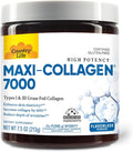 Country Life Maxi-Collagen 7000 Powder - Verisol Bioactive Collagen Peptides Vitamin C A &amp Biotin 4500 mg Types I &amp III Grass-Fed Collagen - Supports Skin Hair Nails &amp Joint Health
