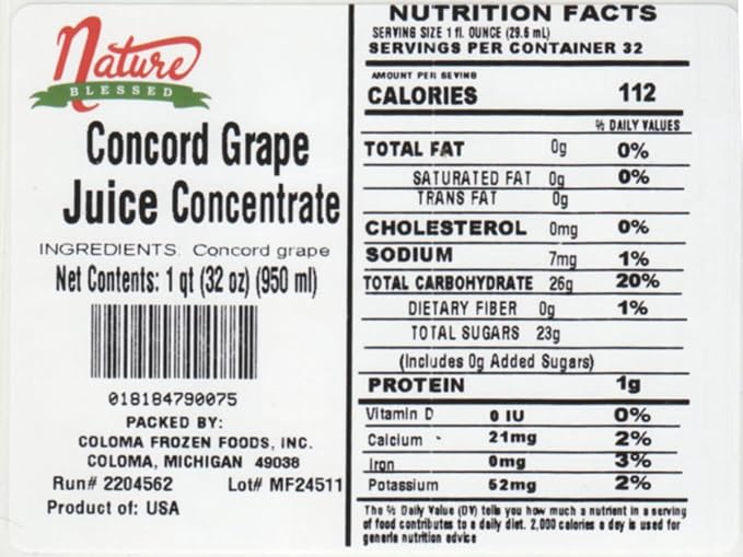 Nature Blessed 100% Pure Concord Grape Concentrate - 1 Quart (1/32 fl oz bottle) Applications: Home Wine Making Brewing Distilling Smoothies