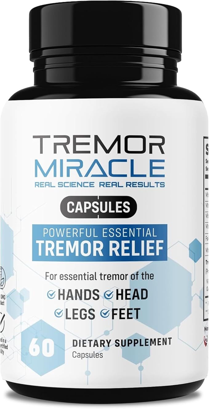 Real Science Tremor Miracle Capsules – Tremor Relief Supplement and Hand Tremor Aids for Adults – with TremorStop Blend GABA and Vitamins for Neurotransmission Support – Made in USA 60 Caps