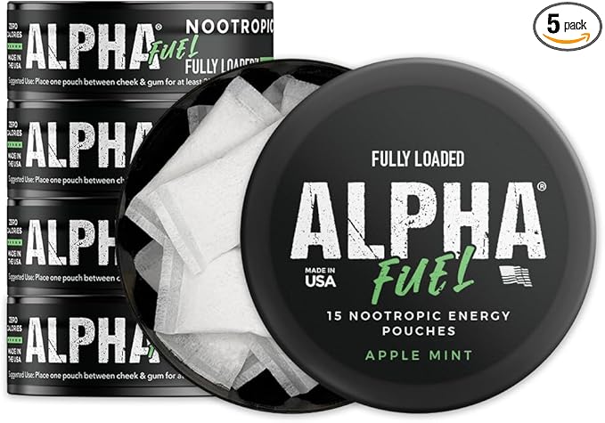 Fully Loaded Alpha Fuel Nootropic Pouches (Apple Mint Fuel) - Nootropic Energy Pouches with Caffeine Alpha GPC Tyrosine Taurine Guarana and More