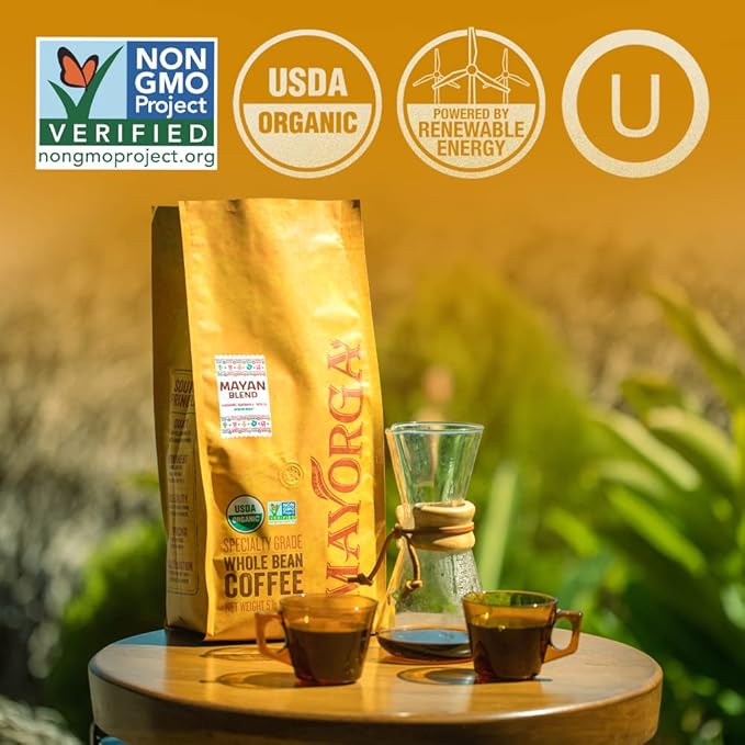 Mayorga Organic Coffee 5lb Mayan Blend - Medium Roast Whole Bean Coffee Specialty Grade 100% Arabica Slow Roasted Chocolate and Floral Flavor with Low Acidity - USDA Organic Non-GMO Kosher