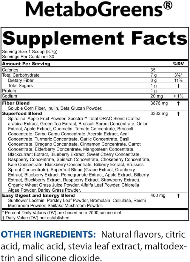 BioTrust Metabo Greens Superfood Powder - Super Greens Powder Fruit &amp Veggie Blend with Clinically Studied Spectra - Non GMO Soy Free Gluten Free Dairy Free Energizing Berry Flavor (30 Servin