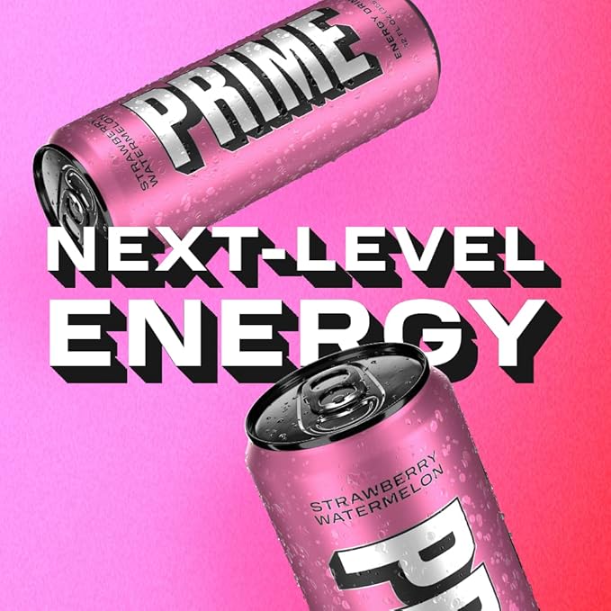 PRIME Energy STRAWBERRY WATERMELON | Zero Sugar Energy Drink | 200mg Caffeine with 355mg of Electrolytes and Coconut Water for Hydration| Vegan | Gluten Free |12 Fluid Ounce | 12 Pack
