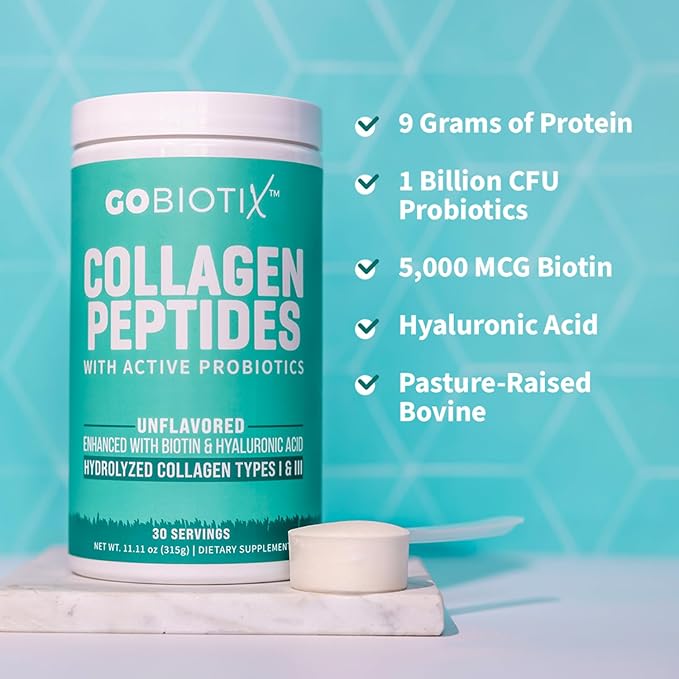 GOBIOTIX Fiber &amp Collagen Bundle: Hair Skin Gut Support - 30 Servings Collagen 35 Servings Fiber