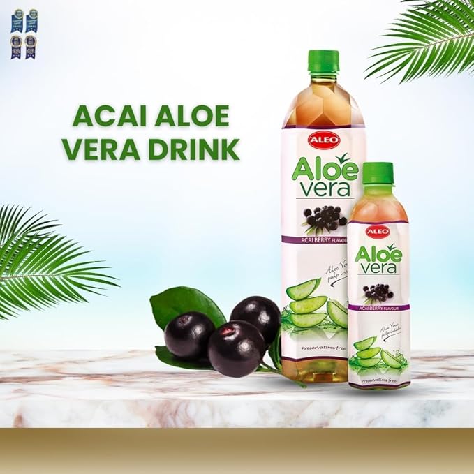 ALEO 1.5L x 12 Premium Acai berry Aloe Vera Drink - Natural No Preservatives No Artificial Colors Superior Taste Award 2025