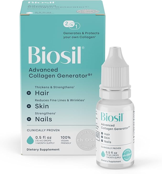 Biosil Collagen Booster Supplement - 0.5 fl oz Drops - Patented ch-OSA Activator for Skin Hair Nails &amp Joints - Supports Natural Production - 30-Day Supply