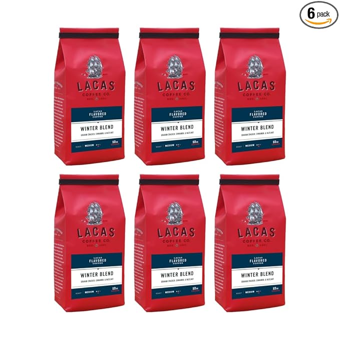 Lacas Coffee Company Medium Fine Ground Coffee 12oz Bag (6 bags Winter Blend)