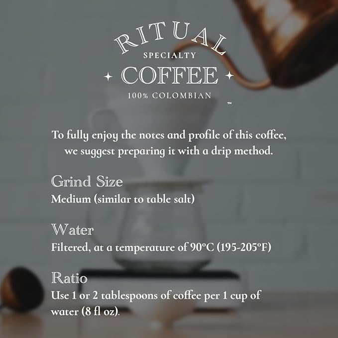 Ritual Specialty Coffee - Colombian Single Origin Whole Bean Coffee Low Acid Intense  Upper Medium Roast SCA 85+ Score (Dark Chocolate Almond Malt) 12oz (340g) 100% Arabica Castillo Espresso