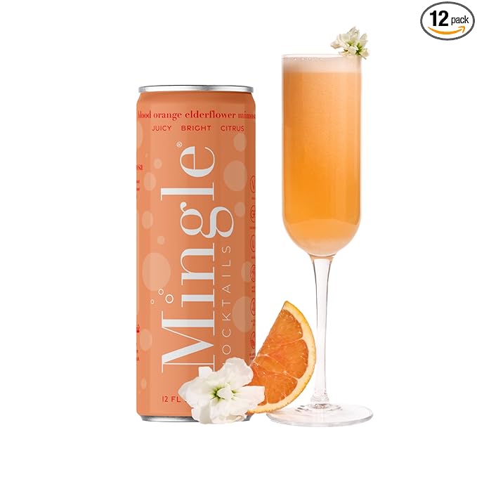 Mingle Mocktails Blood Orange Elderflower Mimosa Non Alcoholic Drinks Alcohol Alternative Pre-Mixed Drinks Real Juice Canned Mocktails or Cocktail Drink Mixer Gluten Free Vegan 24 Pack 12 fl oz