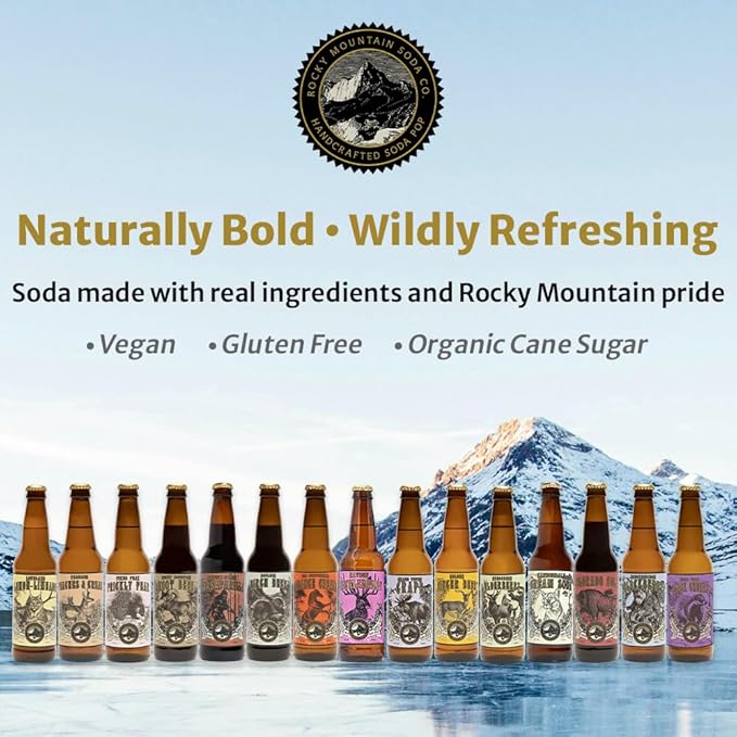 Rocky Mountain Soda 24‑Pack 12 Fl Oz Bottles Small‑Batch Craft Soda Pop Gluten‑Free Vegan Organic Cane Sugar No Preservatives No Added Sodium Orange Cream Soda Pop