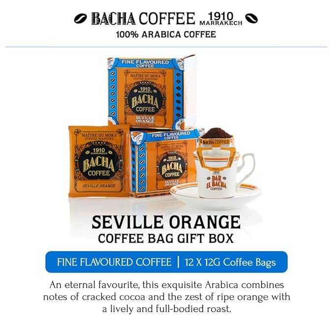 Bacha Coffee | Seville Orange Fine Flavoured Medium Roast 100% Arabica Specialty Coffee 12 Coffee Drip Bags Gift Box