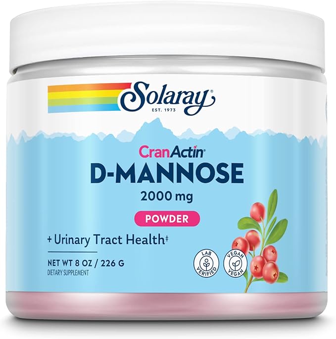 SOLARAY D-Mannose with CranActin Cranberry AF Extract Powder 2000 mg 400 mg of Cranberry Extract Healthy Urinary Tract Support Organic Natural Flavors 30 Servings 8 oz