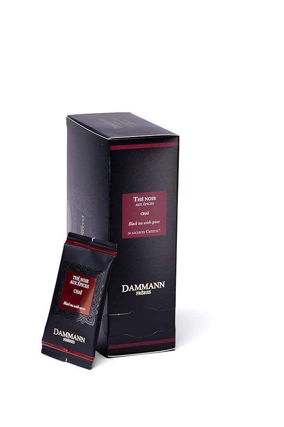 Dammann Freres Satchets Chai Tea Bags Premium Gourmet French Black Tea Blend Ginger Cinnamon Cardamom Flavors Individually Wrapped 24 Count (Single Pack)