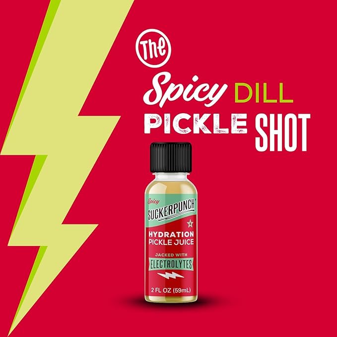 SuckerPunch Pickle Juice Shot Spicy Dill Flavor – Electrolyte-Rich Hydration Drink for Muscle Cramps Recovery &amp Performance 2 oz Bottle (Pack of 1)