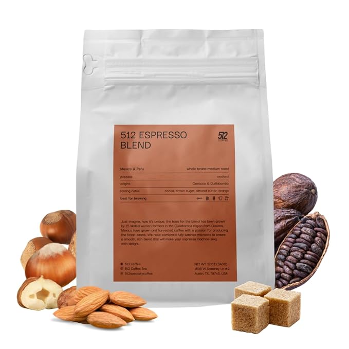 Whole Bean Espresso Coffee Medium Roast | Washed | Specialty Blend Mexico &amp Peru Beans | Natural Flavored Notes of Cocoa Brown Sugar Almond Butter Orange Coffee