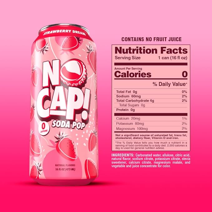 No Cap Soda Pop Strawberry Dream 16 fl oz (Pack of 12)