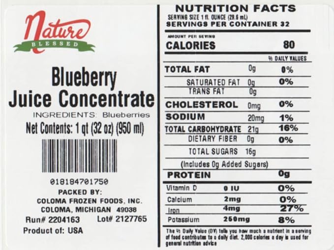 Nature Blessed 100% Blueberry Fruit Juice Concentrate - 4 Quarts (4/32 fl oz bottles) Great for Brewing Beer Wine Ale Mead Smoothies or Jelly