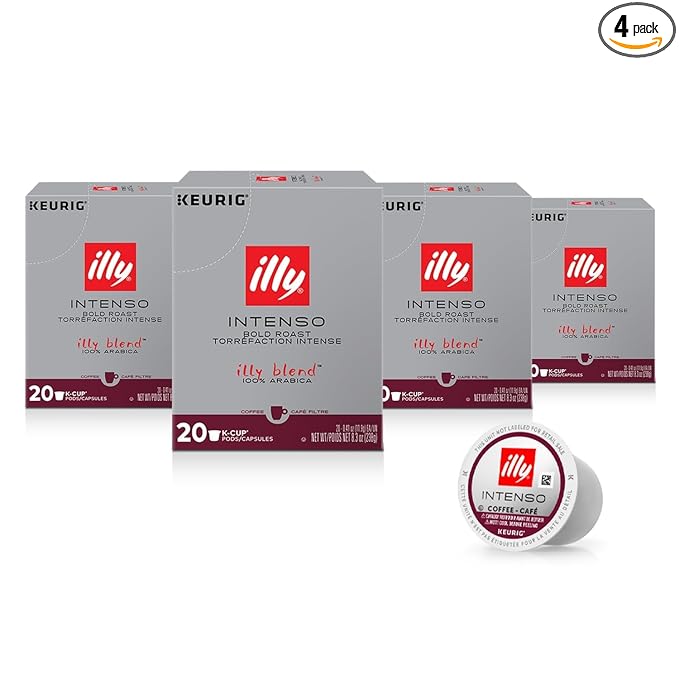 illy Coffee K Cup Pods for Keurig Machines Intenso Dark Roast 100% Arabica Premium Italian Coffee 20 Count 4 Pack