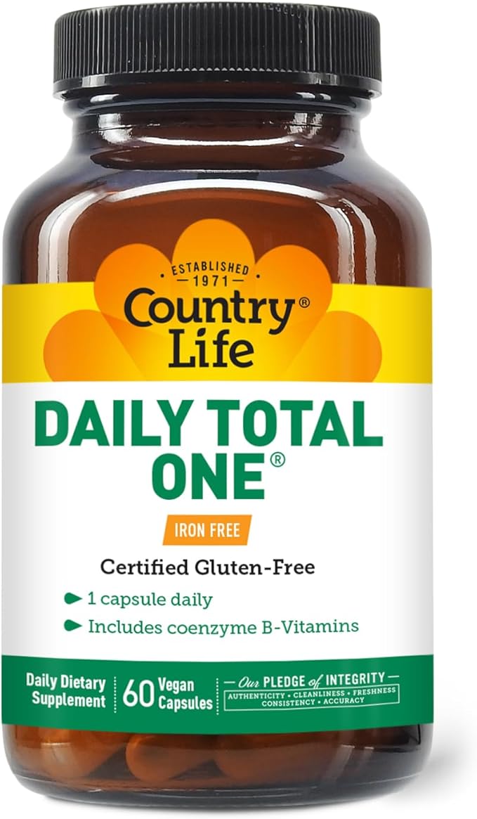 Country Life Daily Total One Multivitamin Iron Free Once a Day Multivitamin &amp Multimineral Complex Vitamins A C D Including Coenzyme B-Vitamins Supports Energy Metabolism 60 Vegan Capsules