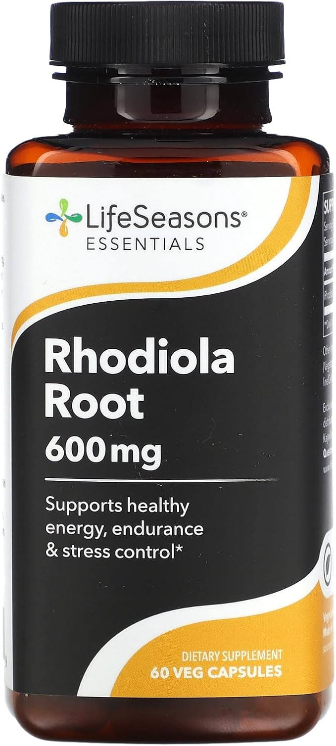LifeSeasons Rhodiola Root 600mg per 2 Capsules – Adaptogenic Supplement for Natural Energy Mental Clarity Mood Balance Stress Support – 60 Vegan Capsules Non‑GMO Gluten‑Free
