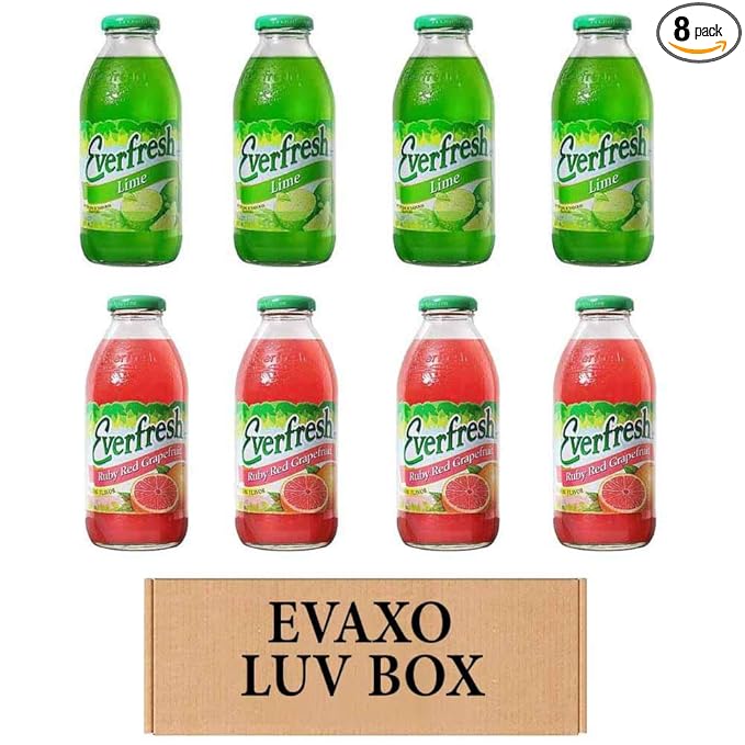LUV BOX- variety Everfresh Juice 16 oz. pack of 8 Everfresh Lime Everfresh Ruby Red Grapefruit. by evaxo
