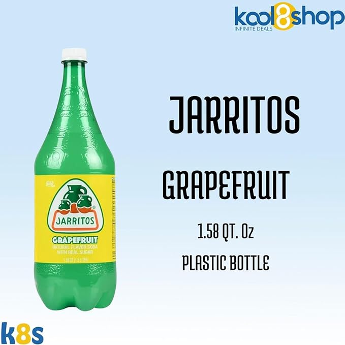 Jarritos Grapefruit Mexican Soft Soda Drink 1.5 Lt Plastic Bottles 5 Pack + 15 Sugarcane Disposable Straws by KOOL8SHOP Infinite Deals