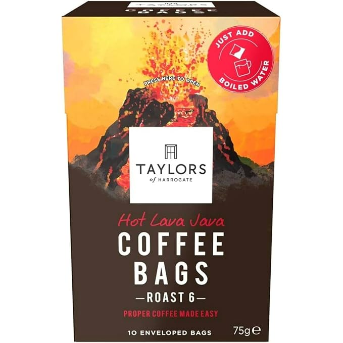 Taylors of Harrogate Hot Lava Java Coffee Bags (10 Enveloped Bags Per Pack x 3 Packs = 30 Coffee Bags)