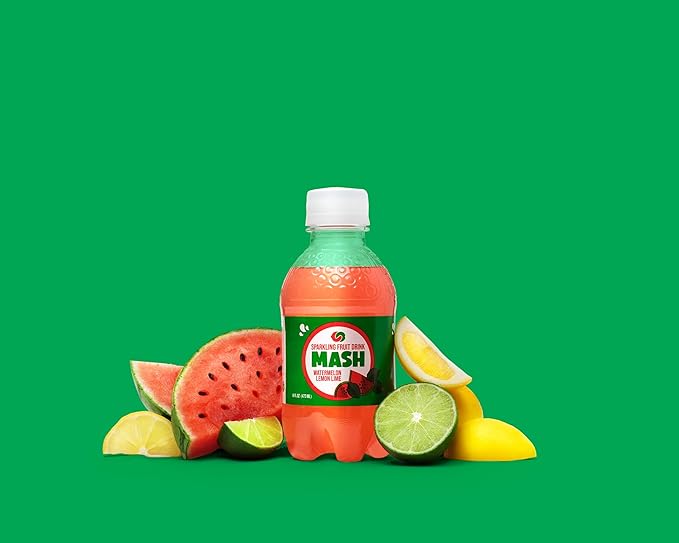 Boylan Bottling MASH Great Tasting Watermelon Lemon Lime – Lightly Carbonated Fruit Drink - Low Calorie &amp No Sugar - Made With All Natural Pure Cane Sugar- 12 Count