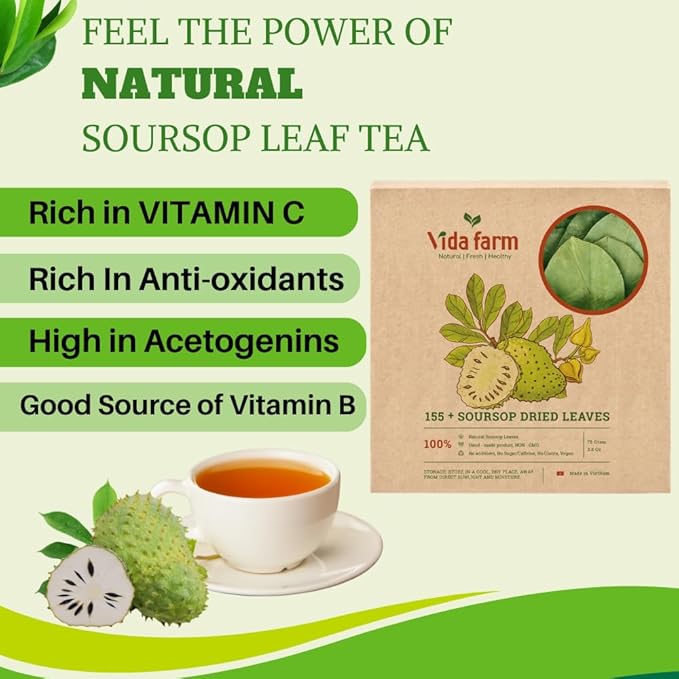 VIDA FARM Premium Dried Soursop Leaves Tea 100% Natural Whole Guanabana Leaves Hojas de Guanabana Para Te Soursop Tea Leaves