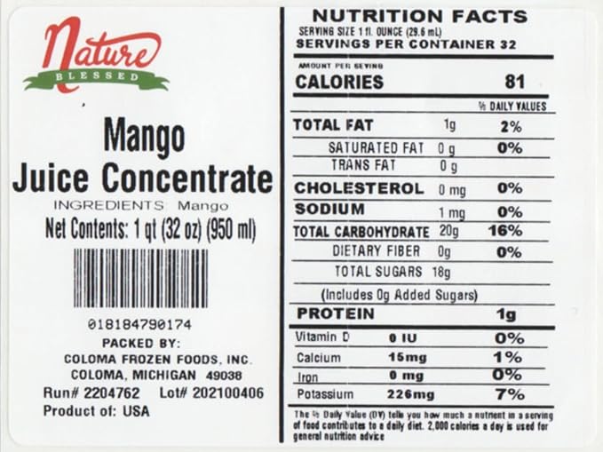 Nature Blessed 100% Pure Mango (Clarified) Fruit Juice Concentrate - 2 Quarts (1/32 fl oz bottes) Wine Ale Mead Brewing