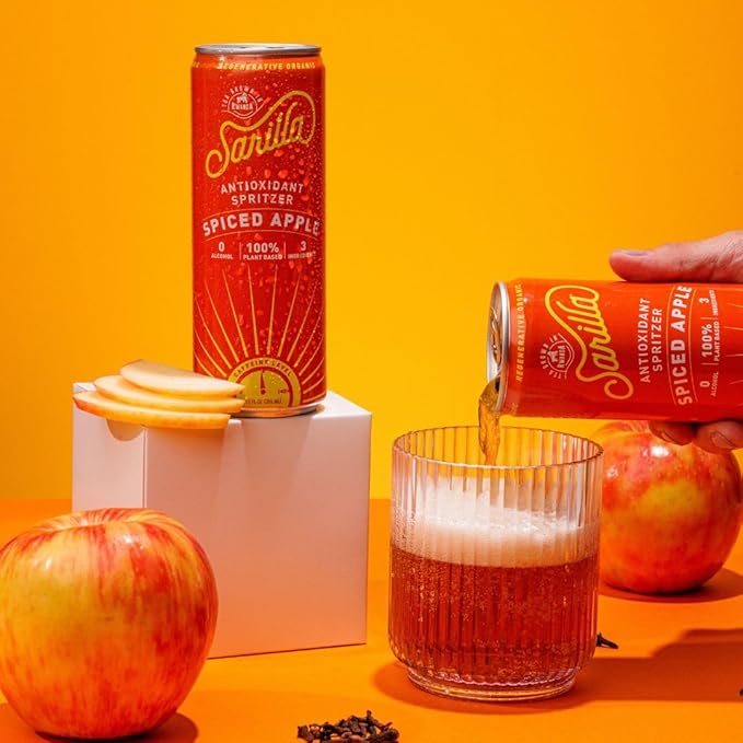 Sarilla Nonalcoholic Spiced Apple Spritzer Like Cider but Lighter with Real Brewed Tea Low Calorie No Added Sugar 12-Pack