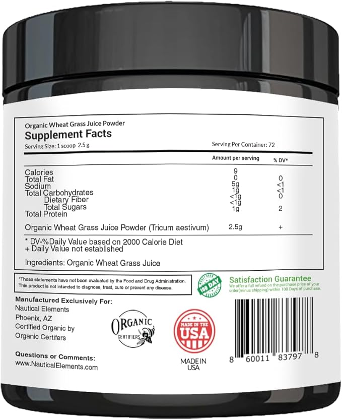 Wheat Grass Powder Organic – Premium Wheat Grass Juice Powder Organic Raw &amp Nutrient-Dense Superfood – Cold-Processed High Chlorophyll Non-GMO Gluten-Free – 6.35oz (180g) | 72 Servings