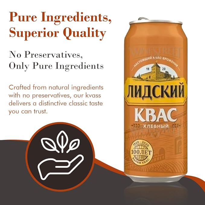 LIDSKI Bread Kvass - Imported Rye Bread Soft Drink (Pack of 3) - Authentic Eastern European Naturally Fermented Kvass - Kvass Drink with Natural Carbonation &amp Probiotics - 0.5L / 16.91 Fl oz