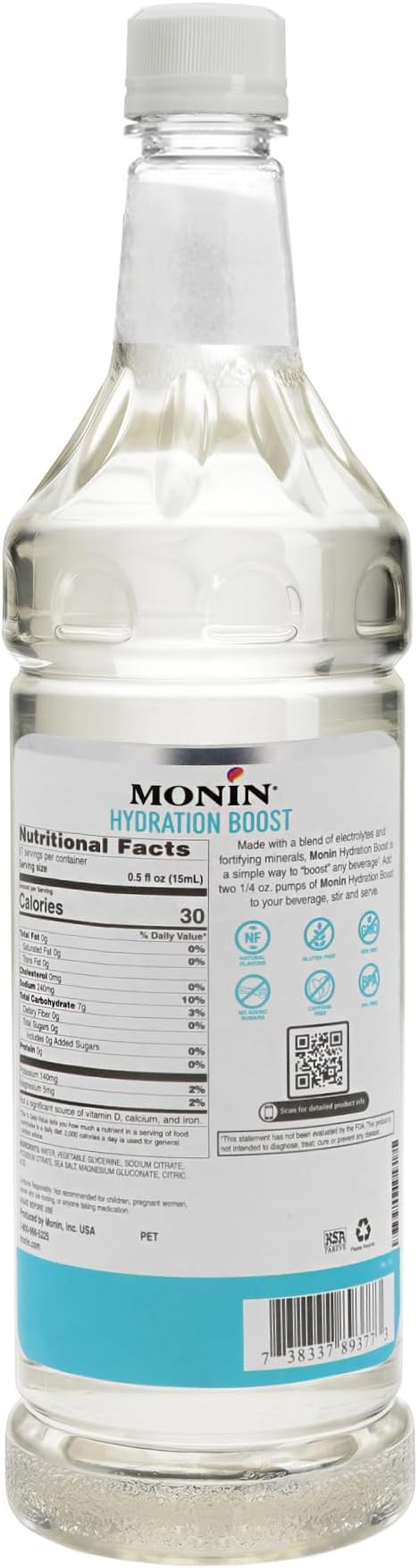 Monin - Hydration Boost and Drink Mix-in Add Electrolytes &amp Minerals to Your Favorite Flavored Beverage (Hot or Cold) Dairy-Free No Artificial Sweeteners Gluten-Free (1 Liter + Pump)