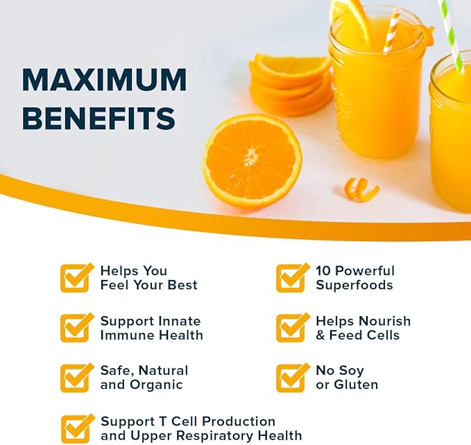 Organifi Immunity - Organic Superfood Immunity Support - 15 Single Serve Packets - Immunity Powder for T Cell Production and Upper Respiratory Health - Mushroom Beta Glucans Vitamin C D and Zinc