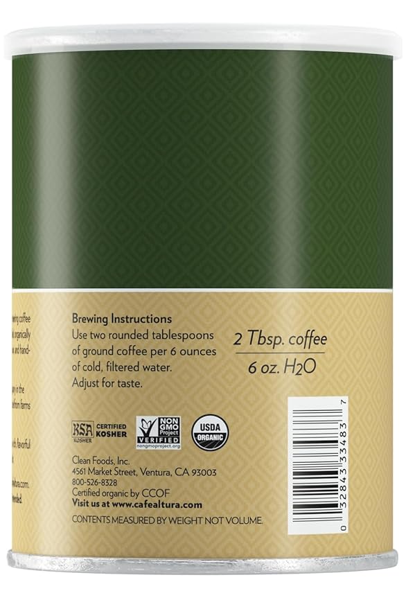 Cafe Altura Ground Organic Coffee French Roast 12 oz Can (Pack of 6)