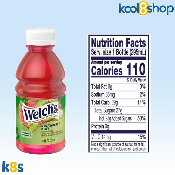 Welch’s Strawberry Kiwi Juice Drink 10 fl oz Plastic Bottle 24 Pack + 2 Reusable Snack Bags by KOOL8SHOP Infinite Deals