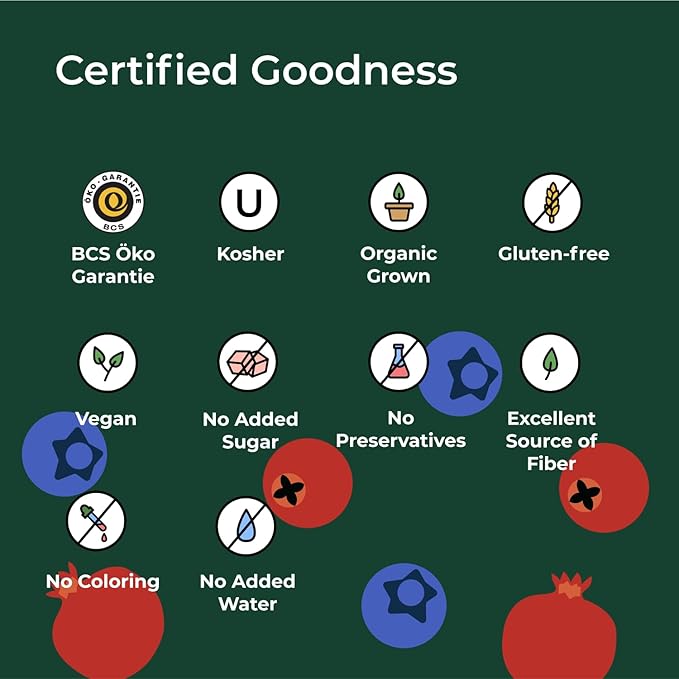 IOS Love Organic Juice - USDA Organic Certified - Cold Pressed No Added Sugar No Water No Artificial Colors No Preservatives No Flavors Added No Gluten - 33.8 Fl Oz (11 Forest Fruite Pack of 6)