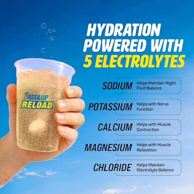 FAST&ampUP Reload - Electrolyte Energy Drink - Sports Nutrition Electrolyte Drink - Effervescent Tablets for Running &amp Cycling- 20 effervescent Tablets - Lime and Lemon Flavour