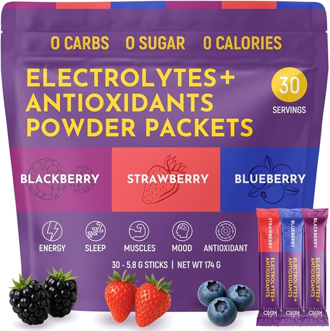 Keto Vitals Berry Electrolytes Powder Packets No Sugar | Keto Friendly Electrolytes Travel Packets | Variety Individual Stickpacks | Energy Drink Mix | Zero Calorie | Zero Carb (Berry Assorted 30)