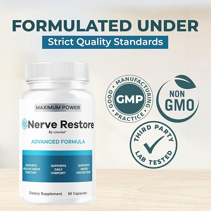 Nerve Restore - Advanced Formula Capsules Natural Premium Formula Daily NerveRestore Pills Support Comfort Nerve Restored Vitamins Health Wellness 60 Capsules for 1 Month