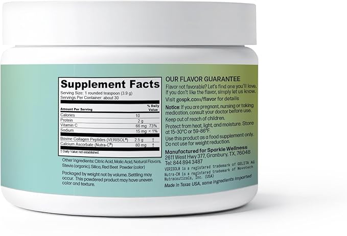 Sparkle Wellness VERISOL Bioactive Hydrolyzed Collagen Peptides | Collagen Powder Supplement with Vitamin C for Skin Hair &amp Nail Health | Skin Boost (Mixed Berry) [30-Serves]