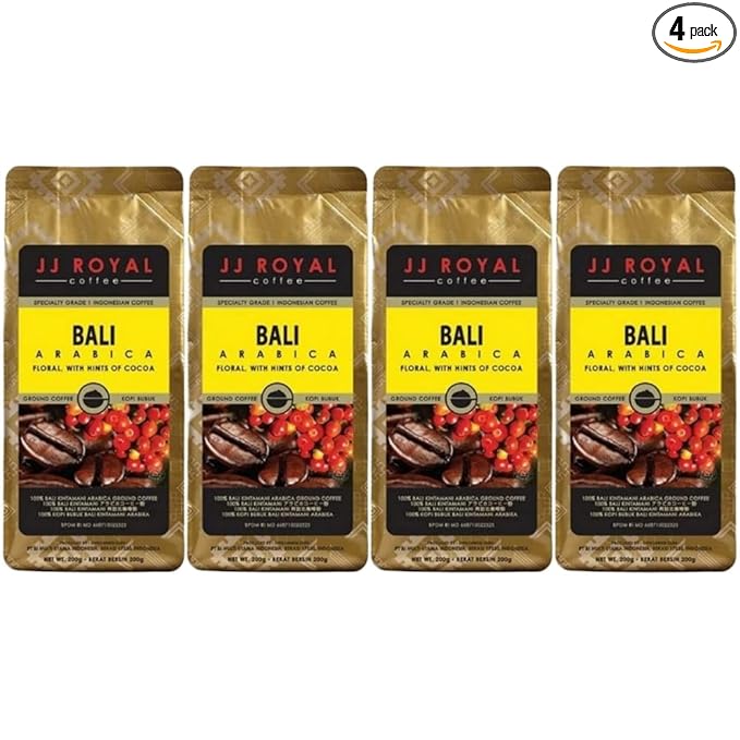 JJ Royal Coffee Bali Arabica 200g Ground Coffee (Pack of 4)